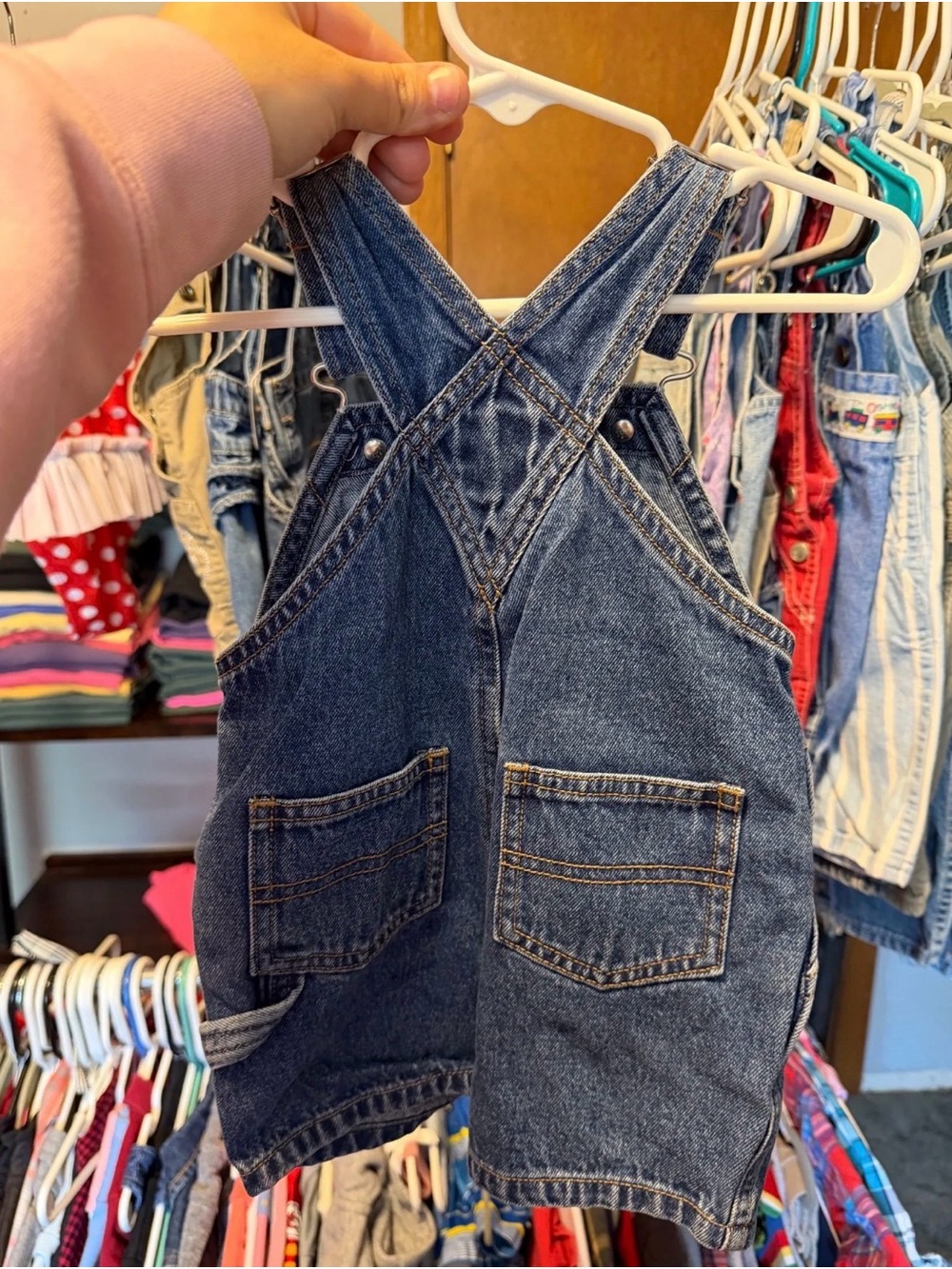 Old Navy Dark Blue Denim Shortalls for Kids, mid 2000s - Picture 2 of 3